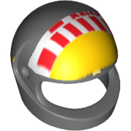 Helmet, Standard with Yellow Front and Red and White Checkered Stripe Print Dark Bluish Gray