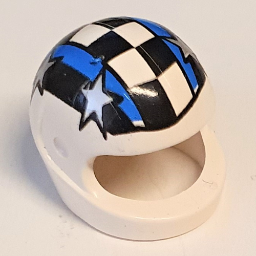 Helmet, Standard with Checks and 4 Silver Stars Print White
