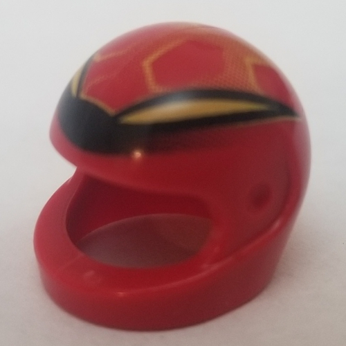 Helmet, Standard with Horned Black and Yellow Print Red