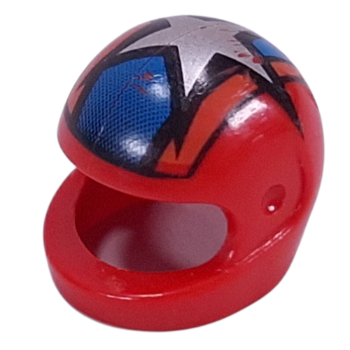 Helmet, Standard with Blue, Orange Stripes and Large Silver Star Print Rot