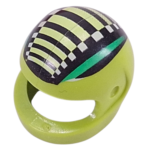 Helmet, Standard with Green Stripes, Black Bars, and White Checks Print Lime