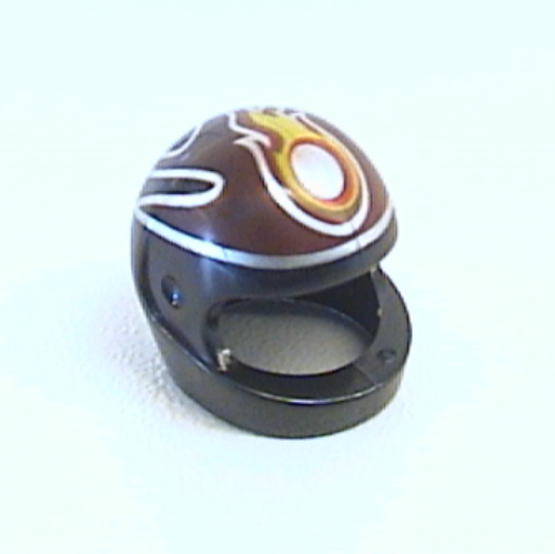 Helmet, Standard with Yellow/Red Flame, Silver Dot Print Black