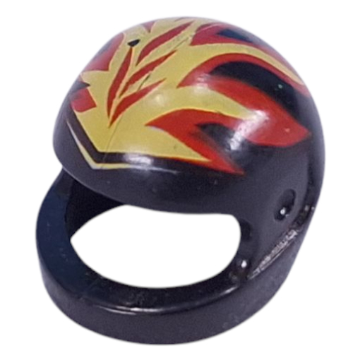 Helmet, Standard with Flames Yellow and Red Print Schwarz