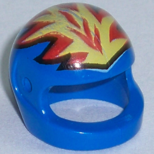 Helmet, Standard with Flames Yellow and Red Print Blau