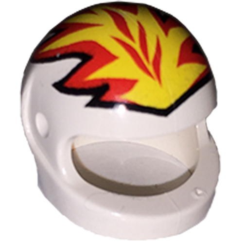 Helmet, Standard with Flames Yellow and Red Print White