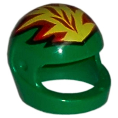 Helmet, Standard with Flames Yellow and Red Print Grün