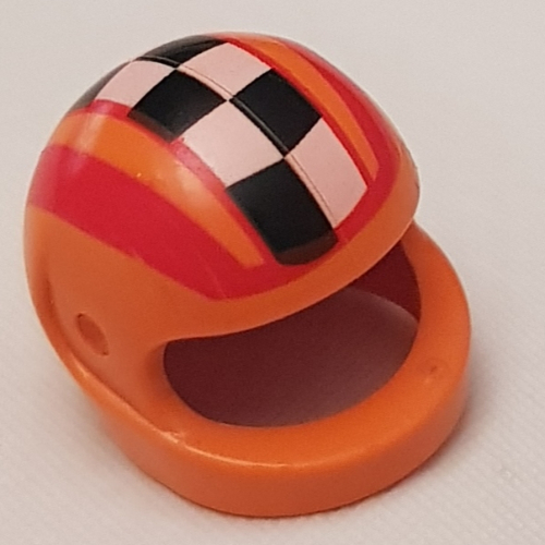 Helmet, Standard with Checks and Red Stripes Print Orange