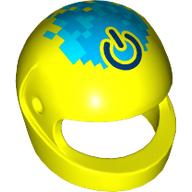 Helmet, Standard with Dark Blue On/Off Button on Medium Azure/Dark Azure Background print Leuchtgelb
