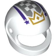 Helmet, Standard with Dark Purple Shooting Stars, Gray Checks, and Gold Crown Print White