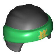 Head Wrap with Headband and Knot, Green Pattern and Gold Symbol Print Schwarz