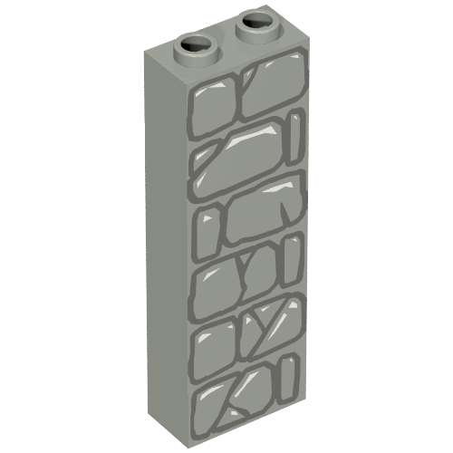Brick 1 × 2 × 5 with Blocked Open Studs and Bottom Stud Holder with Stone Wall Print Light Gray