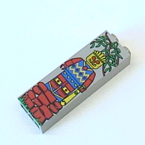 Brick 1 × 2 × 5 with Blocked Open Studs and Bottom Stud Holder with Jungle Print Light Gray