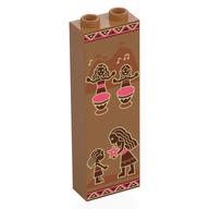 Brick 1 × 2 × 5 with Hollow Studs with Tribal Paintings, People, Drums print Medium Nougat