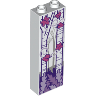 Brick 1 × 2 × 5 with Hollow Studs with Birch Tree Trunks, and Magenta Leaves Print Weiß