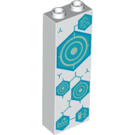 Brick 1 × 2 × 5 with Dark Turquoise Hexagons, Yellow Circles print in Weiß