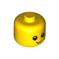 Minifig Head Baby / Toddler without Neck with Eyes, White Pupils and Smile Print Gelb