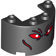 Cylinder Half 2 × 4 × 2 with 1 × 2 Cutout with Red Eyes (Ares Face) Black