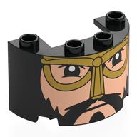 Cylinder Half 2 × 4 × 2 with 1 × 2 Cutout with Light Nougat Face, Black Beard, Moustache, Gold Helmet print Schwarz