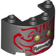 Cylinder Half 2 × 4 × 2 with 1 × 2 Cutout with Face, Olive Green Eyes, Teeth with Fangs, Red Tribal Tattoo print Schwarz