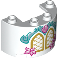 Cylinder Half 2 × 4 × 2 with 1 × 2 Cutout with Windows, Pink Flowers, Sea Shell print Weiß