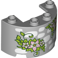 Cylinder Half 2 × 4 × 2 with 1 × 2 Cutout with Stone Wall, Veins, Pink Flowers, Leaves Light Bluish Gray