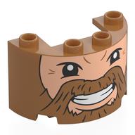 Cylinder Half 2 × 4 × 2 with 1 × 2 Cutout with Light Nougat Face, Medium Nougats Beard, Moustache print Medium Nougat