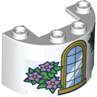 Zylinder halb 2 × 4 × 2 mit 1 × 2 Aussparung mit Fenster, rosa Blumen und grün Blätter Druck