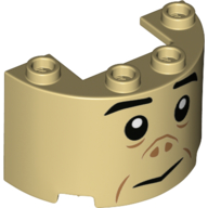 Cylinder Half 2 × 4 × 2 with 1 × 2 Cutout with Face Print (Grawp) Beige