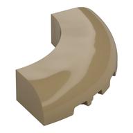 Brick Round Corner 5 × 5 × 1 Curved, Bottom Cut Outs, No Studs, 7 Bottom Tubes Dark Tan