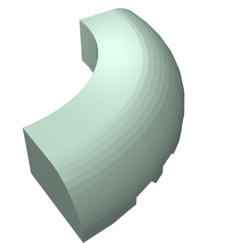 Brick Round Corner 5 × 5 × 1 Curved, Bottom Cut Outs, No Studs, 7 Bottom Tubes Sand Green