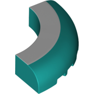 Brick Round Corner 5 × 5 × 1 Curved, Bottom Cut Outs, No Studs, 7 Bottom Tubes with White Stripe Print Dark Turquoise