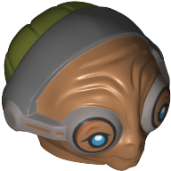 Minifig Head Special with Dark Bluish Gray Headband and Goggles over Protruding Blue Eyes (Maz Kanata) Medium Nougat