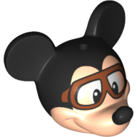 Minifig Head Special with Black Mouse Ears and Black Nose, Aviator Goggles print Hellnougat