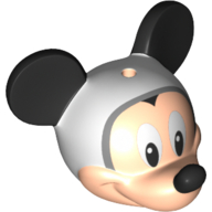 Minifig Head Special with Black Mouse Ears and Nose, Light Bluish Grey Helmet print (Mickey Mouse) Light Nougat