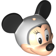 Minifig Head Special with Black Mouse Ears and Nose, Light Bluish Grey Helmet, Eyelashes print (Minnie Mouse) Light Nougat