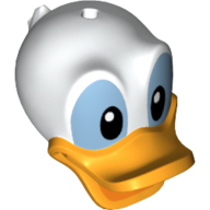 Minifig Head Special, Duck with Hole on Top, Bright Light Orange Bill and Black and Medium Blue Eyes Print (Donald) Weiß