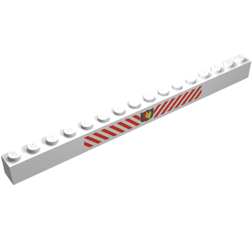 Brick 1 × 16 with Fire Logo Badge and Red Diagonal Stripes Print White
