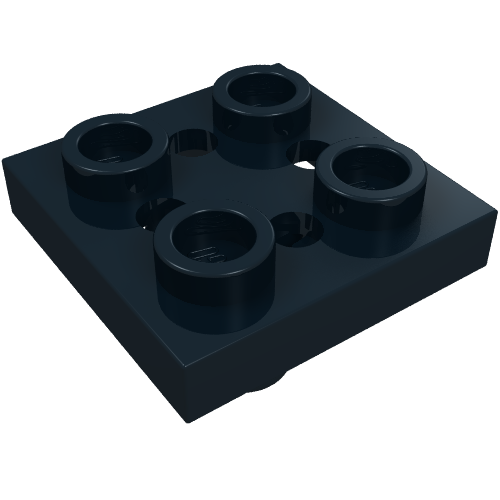Plate Special 2 × 2 with Pin on Bottom, Small Holes in Plate and Rotational Locking Fingers on Underside Schwarz