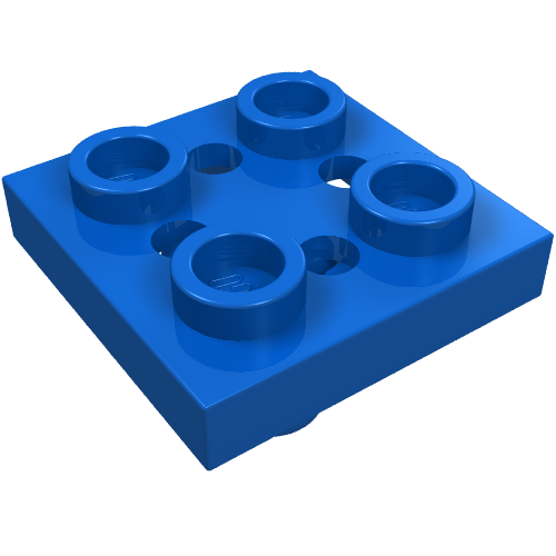 Plate Special 2 × 2 with Pin on Bottom, Small Holes in Plate and Rotational Locking Fingers on Underside Blue