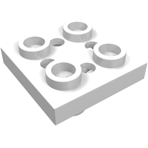 Plate Special 2 × 2 with Pin on Bottom, Small Holes in Plate and Rotational Locking Fingers on Underside White