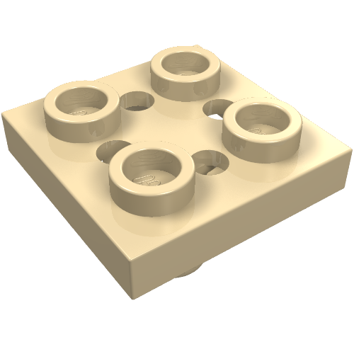 Plate Special 2 × 2 with Pin on Bottom, Small Holes in Plate and Rotational Locking Fingers on Underside Tan
