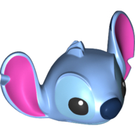 Minifig Head Special with Large Notched (Dark Pink Inner) Ears, Fur Tufts, and Circular Dark Blue Nose Print (Stitch) Medium Blue