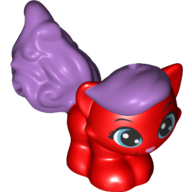 Animal, Cat, Small Standing with Medium Lavender Bangs and Tail, Medium Azure Eyes and Bright Pink Nose Print (Treasure) Red