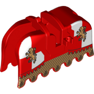 Animal / Creature Accessory, Horse Barding with Gold Lions and Gold Chain Mail Print Red