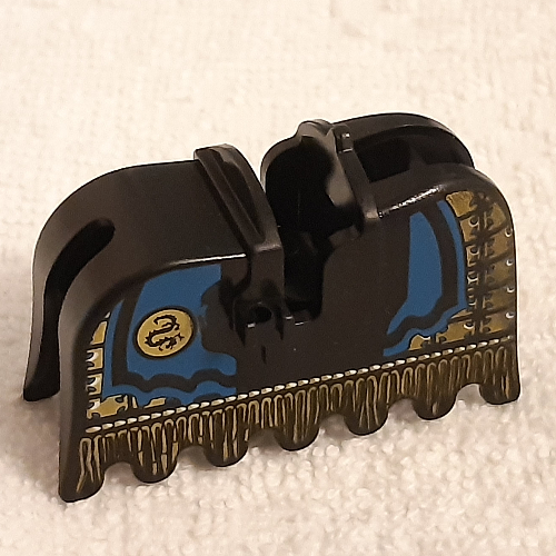 Animal / Creature Accessory, Horse Barding with Gold and Blue Print Black