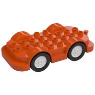 Duplo Car Base 4 × 8 with Four Black Wheels and White Hubs Rotorange