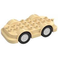 Duplo Car Base 4 × 8 with Four Black Wheels and White Hubs Beige