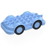 Duplo Car Base 4 × 8 with Four Black Wheels and Bright Light Blue Hubs Leuchtendes Hellblau
