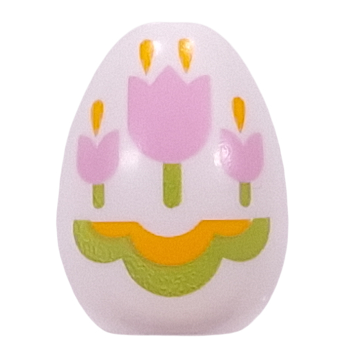 Food Egg with 1.5mm Hole with Bright Pink Tulips, Bright Light Orange/Green Decorations print White