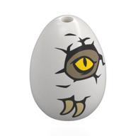 Food Egg with 1.5mm Hole with Dark Tan Dino, Yellow Eyes Breaking trough Crack print Weiß